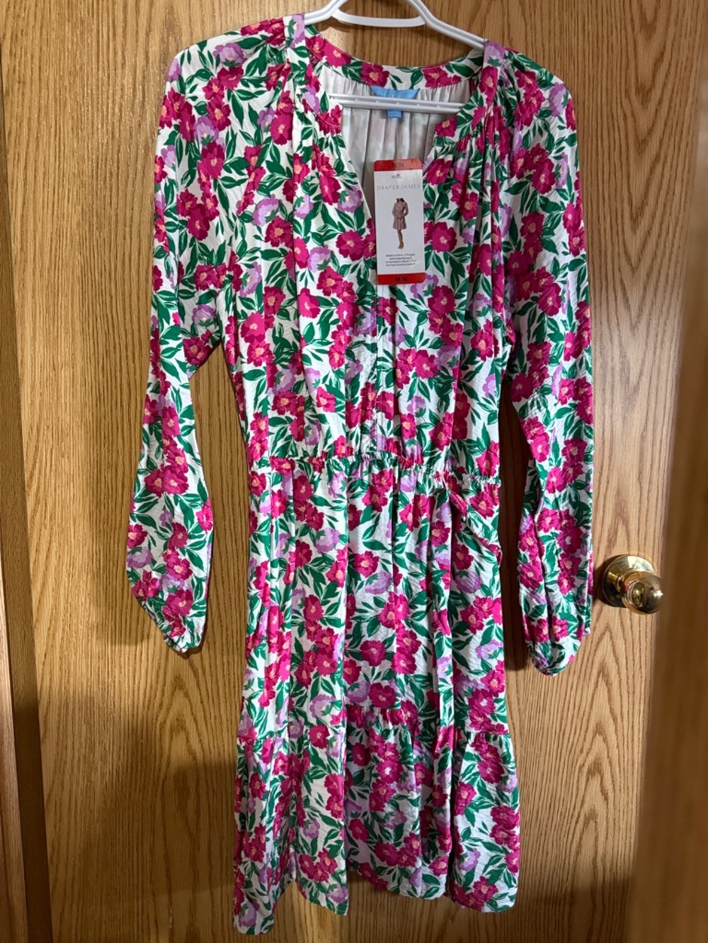 Draper James Pink Floral Midi Dress with Green Leaves